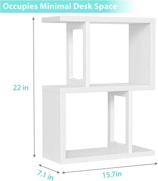 Desktop Bookshelf for Top of Desk Shelf - White Book Organizer 3-Tier Shelves Storage Small Bookcase Hutch for Dorm Office College Table Top Organization Shelving Decorations for Women - Image 2
